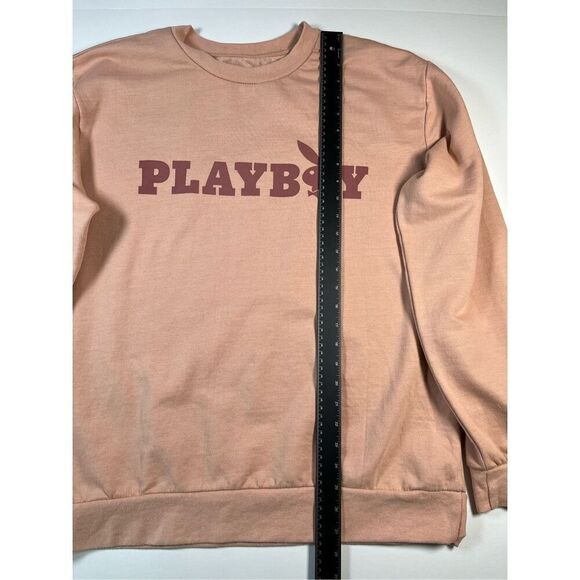PLAYBOY Logo Front and Back Sweatshirt Crewneck Peach Oversized Women's XL EUC - Picture 5 of 8